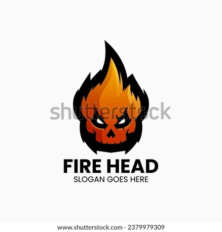 Vector Logo Illustration Skull Fire Gradient Colorful Style