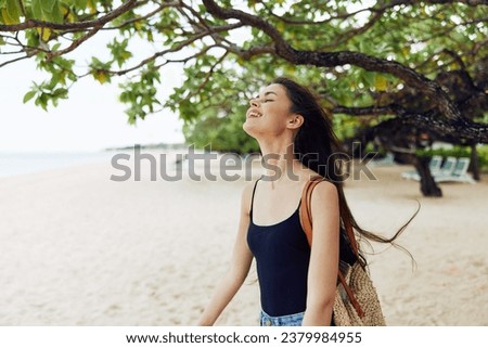 summer woman vacation sea smile beach sand young walk nature ocean