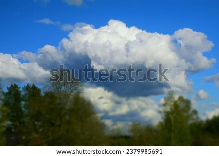 Beautiful landscape with a field of green grass and a cloudy sky in summer. Stock Photo