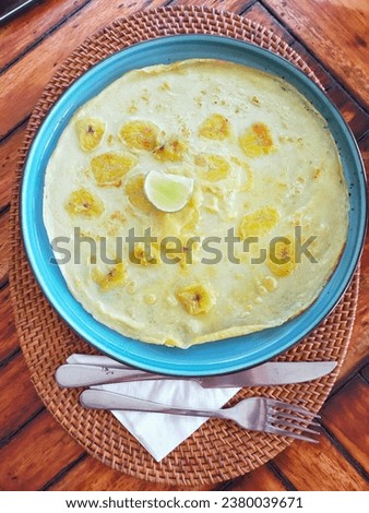 Flat lay photography,  Banana pancakes on a plate