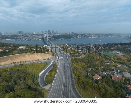 Eurasia Marathon in the 15 July Martyrs Bridge Drone Photo, Altunizade Üsküdar, Istanbul Turkey (Turkiye)