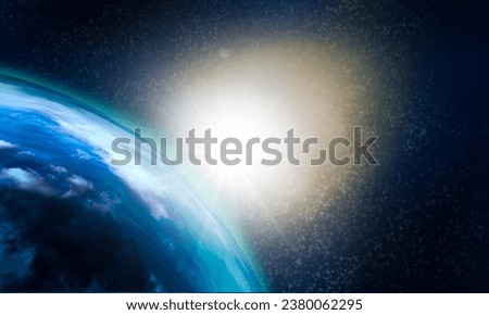 Planet Earth at night in space and stars on the planet of the components of the solar system universe system concept