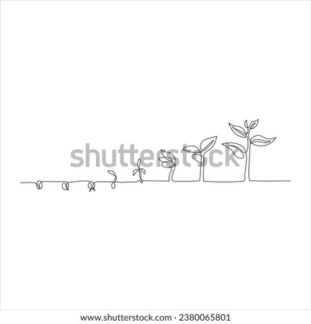 Continuous tree plant growing and seed maturation single line art vector outline illustration Royalty-Free Stock Photo #2380065801