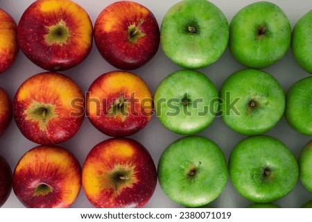 Pattern group of mixed green and red apples. Organic fresh fruits and image of fall apple harvest 