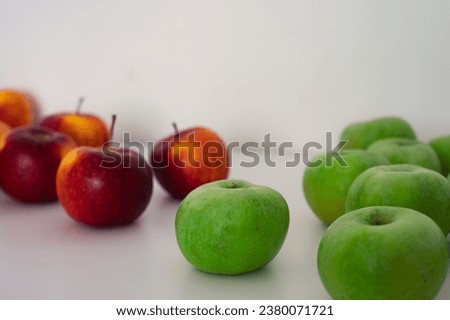 Group of mixed green and red apples. Organic fresh fruits and image of fall apple harvest 