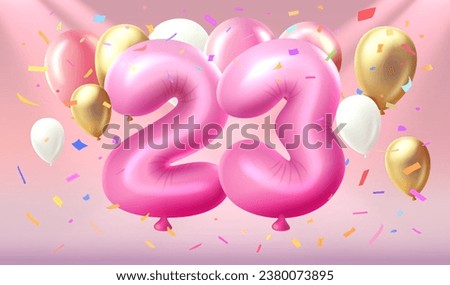 Happy Birthday years anniversary of the person birthday, balloon in the form of numbers twenty-three of the year. Vector illustration