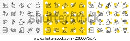 Outline Online storage, Puzzle and Credit card line icons pack for web with Fireworks, Friend, Copy documents line icon. Guitar, Find user, Certificate pictogram icon. Metro, Parking. Vector