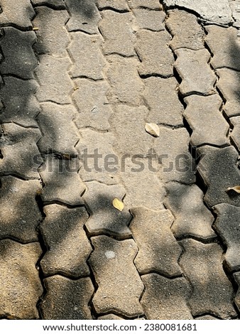 a cobblestone street with a tree in the background.