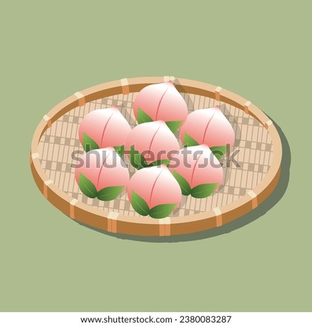Longevity PEACH STEAMED BUNS.A Soft fluffy basic steamed bun is shaped into a peach shape and can be filled with a sweet filling of your choice.Peach-shaped bun,celebrate long life for elderly people.