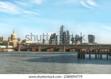 London, United Kingdom. October 10th 2023
Panoramic View of the City of London Financial District and St Pauls, seen from the South Bank of the River Thames, London, United Kingdom. 

