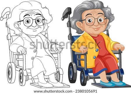 A cheerful grandmother enjoying her time on a wheelchair