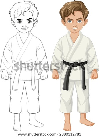 A cartoon illustration of a young boy wearing a judo sport outfit