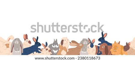 Charming Seamless Pattern Featuring Various Rabbit Breeds, Showcasing Their Unique Fur Colors And Characteristics