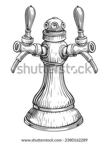 Vintage beer tap in engraving style. Illustration of bar or pub equipment for releasing alcoholic beverages
