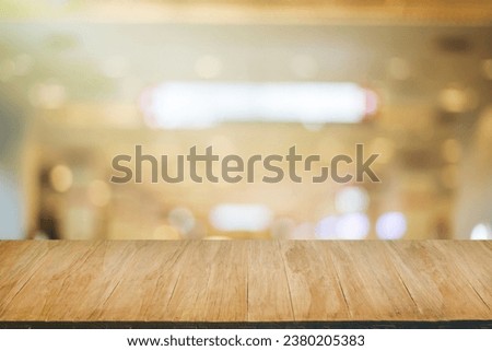 Wood floor with blur of bokeh of market background