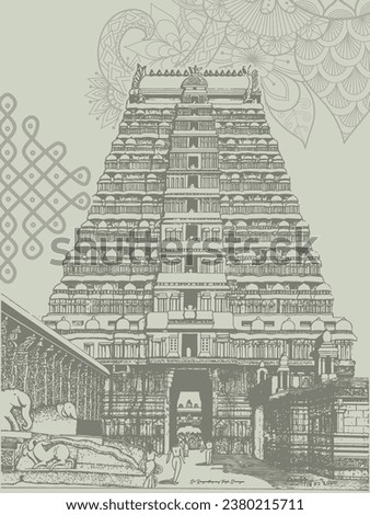 Sri Ranganathaswamy Temple, Srirangam Vector illustration with kolam and mandala  Royalty-Free Stock Photo #2380215711