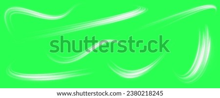 Set of white twisted lines in the form of a spiral, arc and swirl on a green background, chromakey. White shiny sparks of spiral wave.	 Royalty-Free Stock Photo #2380218245