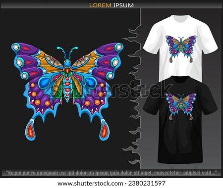 Butterfly mandala arts isolated on black and white t shirt.