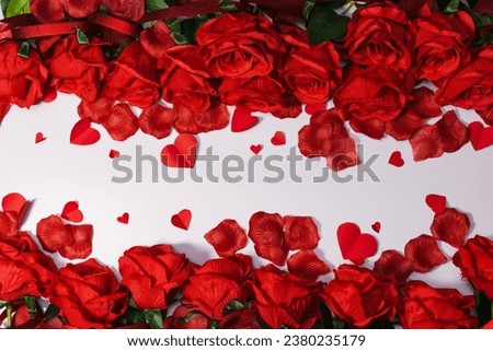 Beautiful gift box red roses on red background, with space for text. Valentine's day celebration