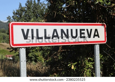 Sign for the town of Villanueva, in Asturias.