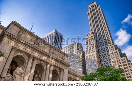 New York City skyscrapers in June.