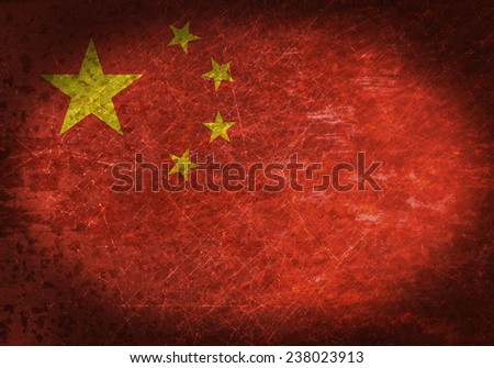 Old rusty metal sign with a flag - China