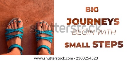 Inspire motivation quote: Big journeys begin with small steps. Motivation concept text. Inspirational Quotes About Travel