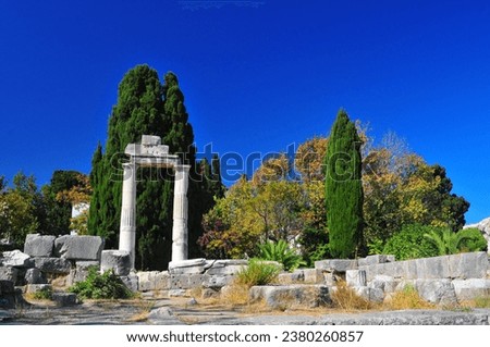 Ancient Temple remains in Agora Kos Town Greece Royalty-Free Stock Photo #2380260857