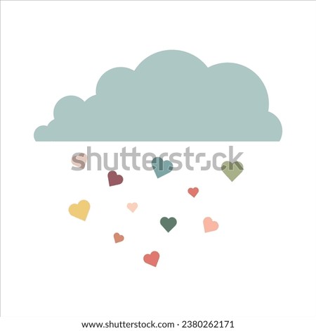 Cloud with drops in the form of hearts. Vector