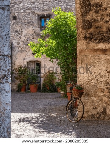 Scenic sight in the beautiful village of Castelvecchio Calvisio. Province of L'Aquila, Abruzzo, Italy. Royalty-Free Stock Photo #2380285385