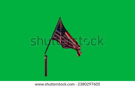  USA flag waving with pole, stars and stripes, united states of america on chroma key green screen 3d