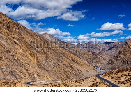 Trans-Himalayan Manali-Leh highway road in Himalayas. Ladakh, Jammu and Kashmir, India Royalty-Free Stock Photo #2380302179