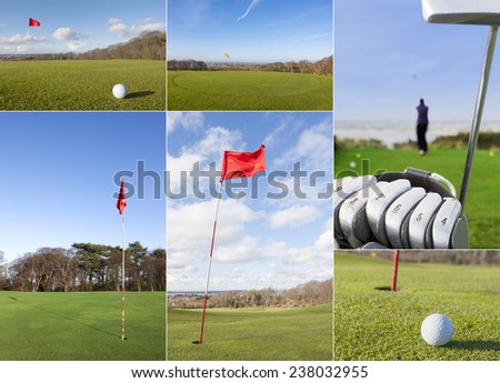 Collage of different golf picture in a sunny day