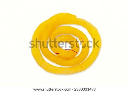 traditional Indian sweet jalebi also known in india as jilebi,jilawii,jilapi,zulbia,most popular for Indian Festivals such as Dussehra,Eid,Diwali,shivratri,Holi,isolated in white background Royalty-Free Stock Photo #2380331499