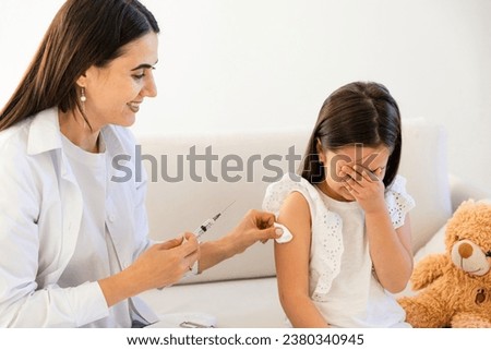 Scared Child's Vaccine Fear at Pediatric Clinic, Continuous Sketch Doctor Giving Flu Shot to Terrified Kid, Scared Little Girl Facing Injection Fear