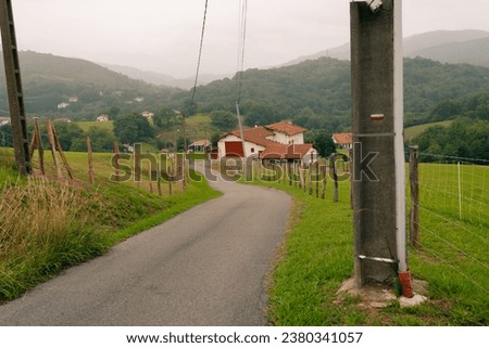 French countryside landscape in the Pyrenees mountains in Basque Country, France. High quality photo