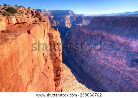 Sunrise at Toroweap Point, in Grand Canyon National Park, with Colorado River three quaters of a mile below. Royalty-Free Stock Photo #238036762