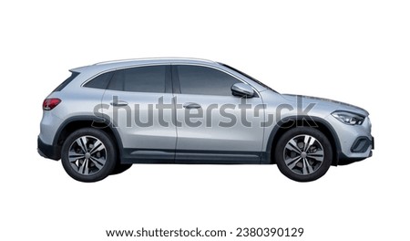 white or silver hatchback car is isolated on white background with clipping path. Royalty-Free Stock Photo #2380390129