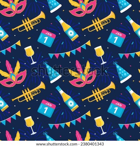 Happy New Year 2024 Seamless Pattern Illustration with Elements Decoration New Years Background