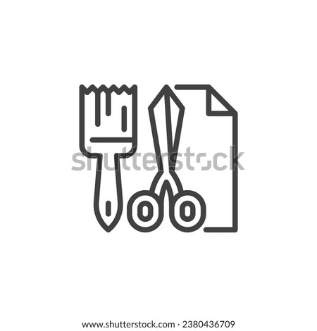 DIY Decorations line icon. linear style sign for mobile concept and web design. Scissor with brush and paper outline vector icon. Symbol, logo illustration. Vector graphics