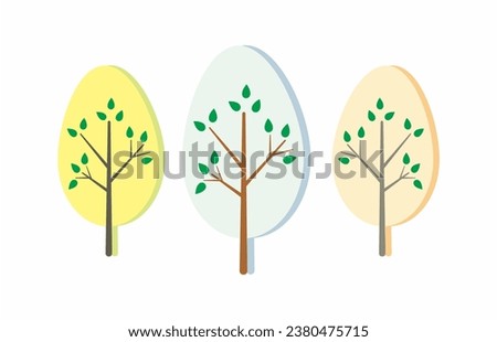 Cute tree illustration set isolated on white background. Tree design element.