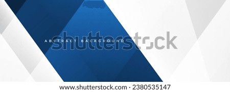 White modern 3D abstract wide banner background with blue geometric shape and lines. Vector illustration