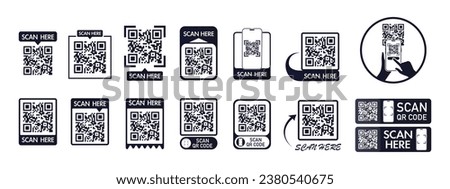 QR code scan icon set for mobile apps and payments. QR code scan for smartphone. Qr code Template scan here QR code for smart phone. Vector illustration. Royalty-Free Stock Photo #2380540675