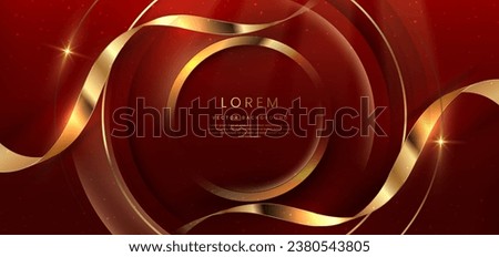 Gold circle frame luxury on red elegant background with lighting effect and sparkle with copy space for text. Luxury design style. Vector illustration