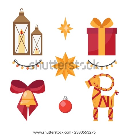 Set of Scandinavian Christmas decorations. Flat vector elements. Royalty-Free Stock Photo #2380553275