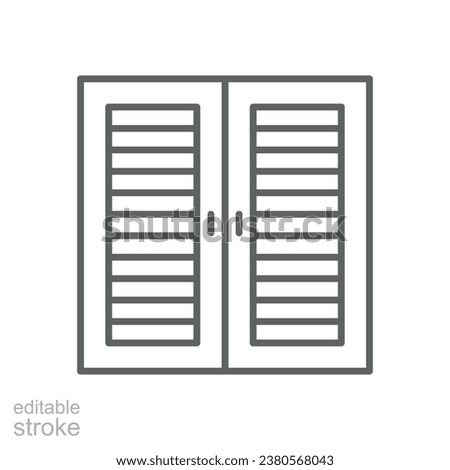 Window with roller blinds icon. Simple outline style. Blind, closed, construction, room, house, home interior concept. Thin line symbol. Vector illustration isolated. Editable stroke. Royalty-Free Stock Photo #2380568043