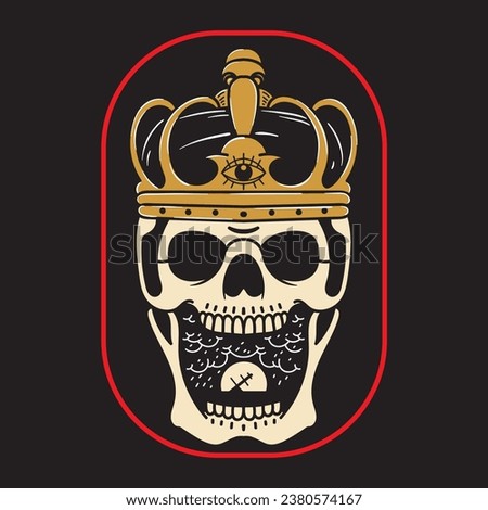 skull vector design with crown for t-shirt