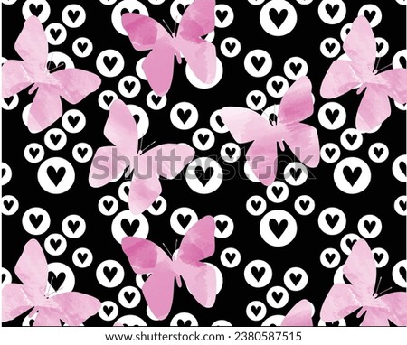 Pink butterflies with hearts background