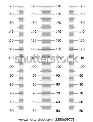 Kids height charts from 50 to 170 centimeters. Templates set for wall growth sticker isolated on a white background. Vector illustration. Meter wall or growth ruler. Simple collection.