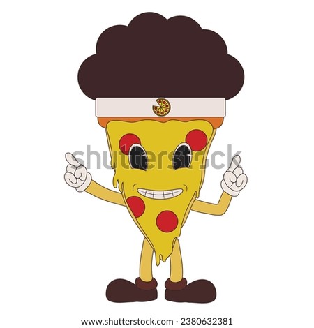 Funny pizza slice on white background